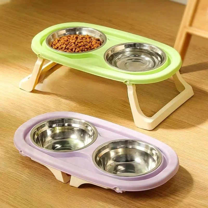 Pet Feeders - Foldable Cat Bowl Double Pet Bowl